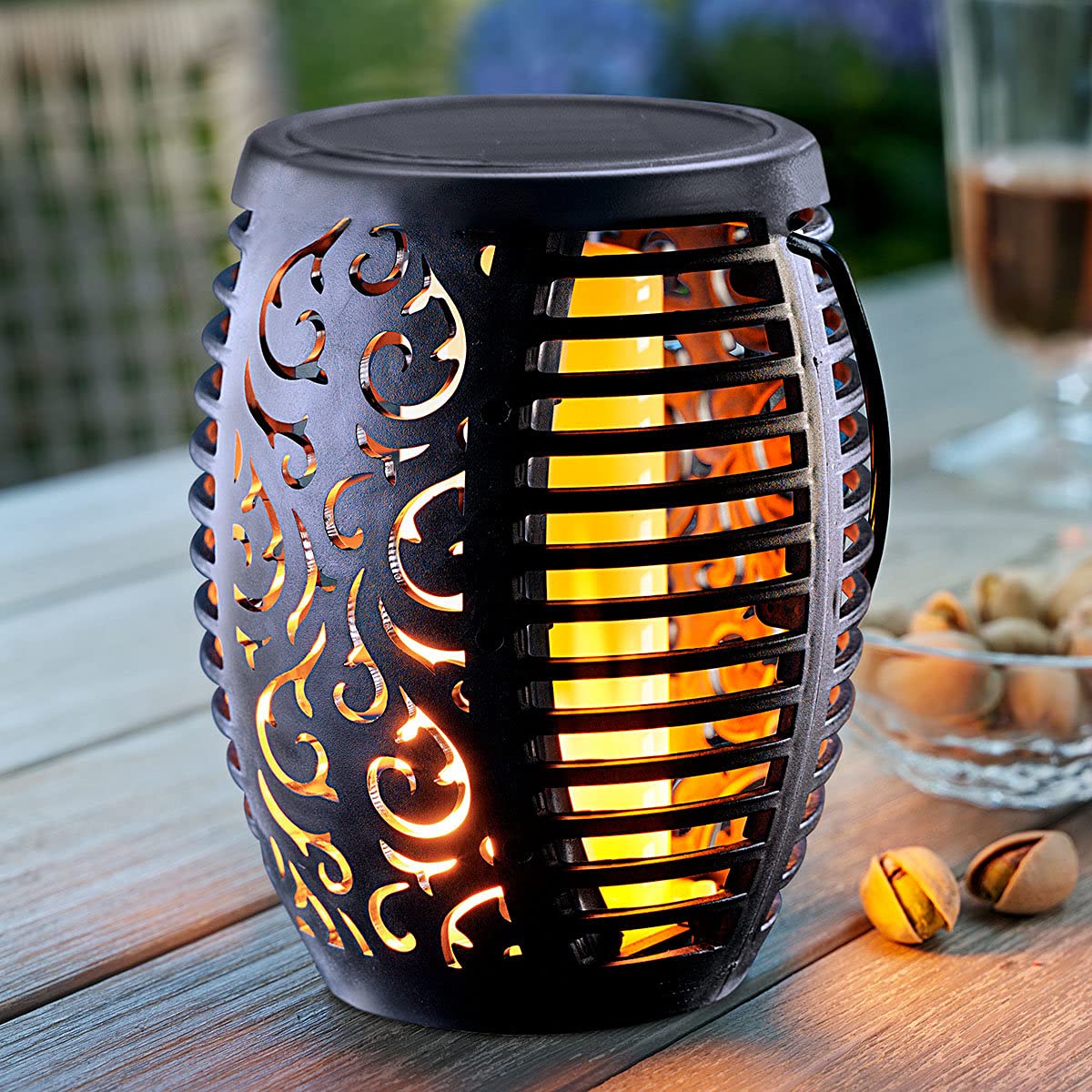 SONNENKERZE SOLAR-GARTENSTECKER FLAME, 2ER-SET SCHWARZ, 3 IN 1 FUNKTION: GARTENFACKEL, HÄNGELEUCHTE, TISCHLEUCHTE MIT LED FLAMMEN-EFFEKTBELEUCHTUNG