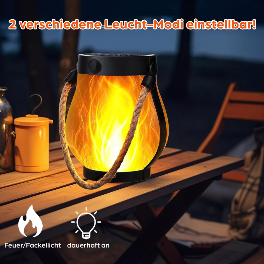 SONNENKERZE Solar Laterne, 2er Set mit Flammeneffekt – LED Solarlampen für Garten, Balkon & Terrasse – USB & Solar Aufladung – IP44 wasserdicht – Outdoor Hängelampe mit warmem Fackellicht