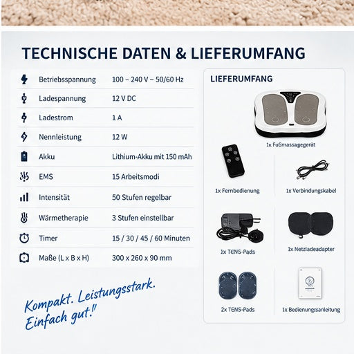 Fußmassagegerät mit EMS & Wärme | 3-in-1 | 50 Intensitätsstufen