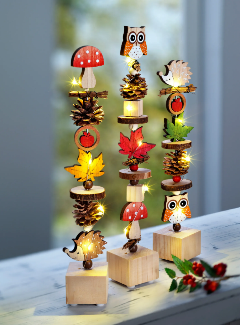 LED-Dekosäulen "Herbstfreunde", 3er-Set