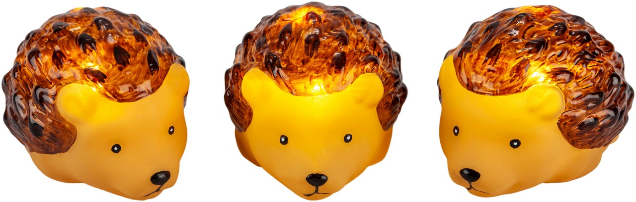 LED-Dekofiguren "Igel" aus Glas 3er-Set