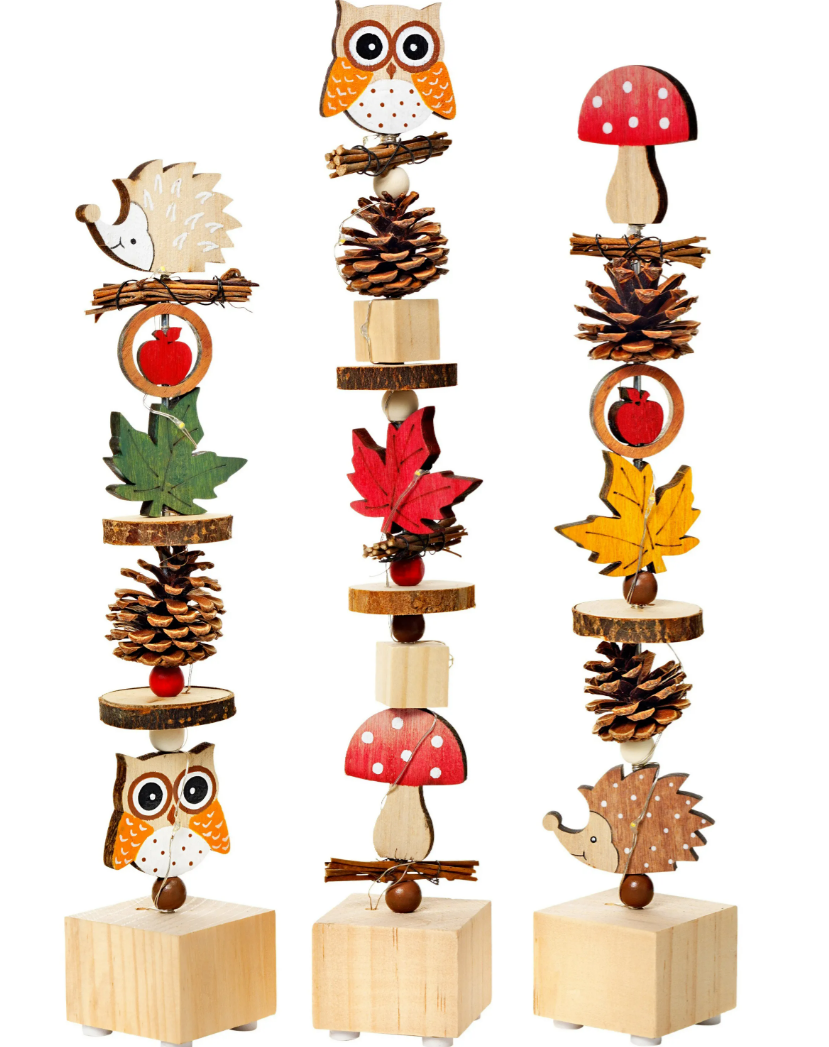 LED-Dekosäulen "Herbstfreunde", 3er-Set
