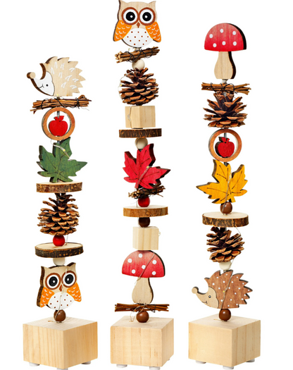 LED-Dekosäulen "Herbstfreunde", 3er-Set