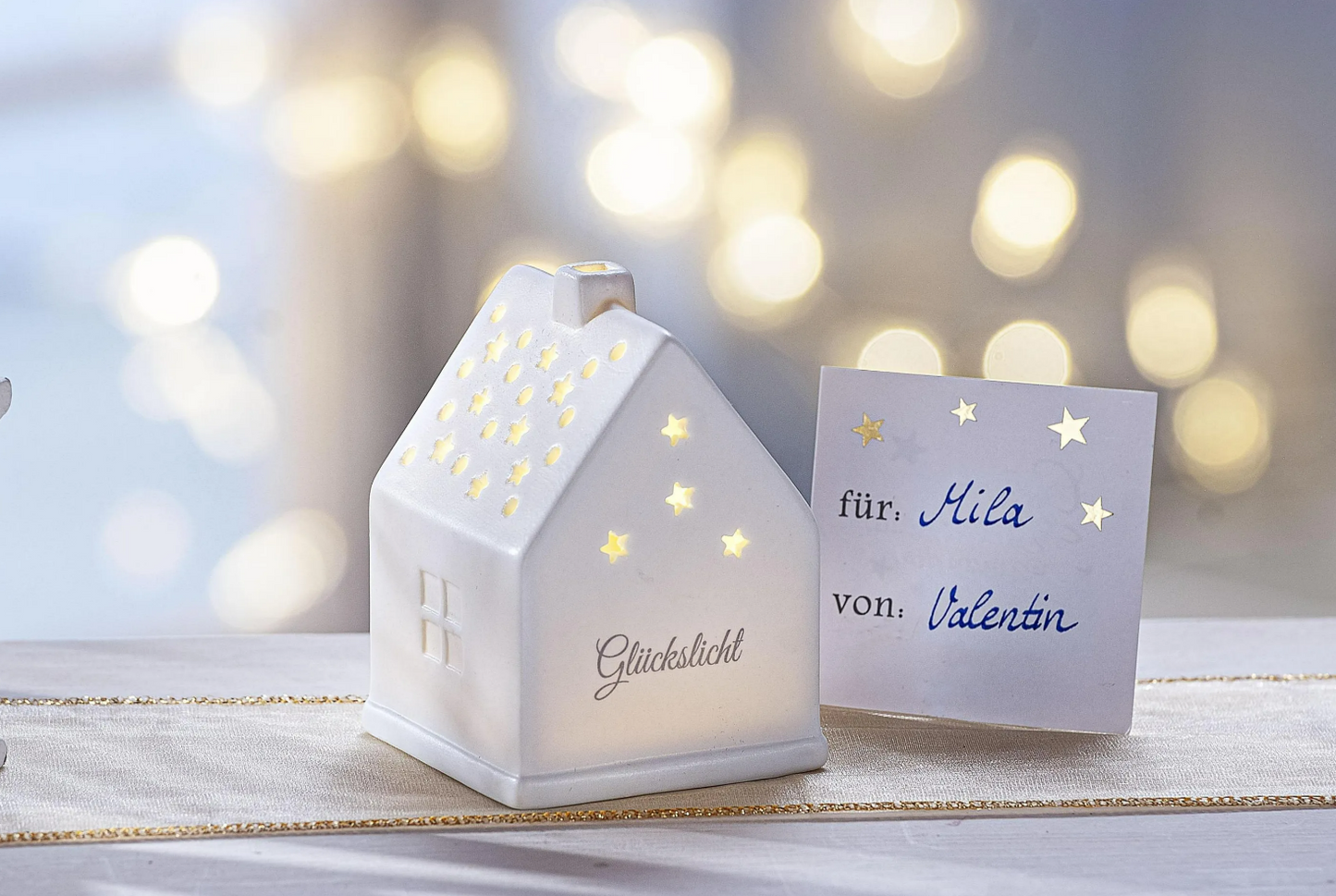 Geschenkset LED-Häuschen "Glückslicht"