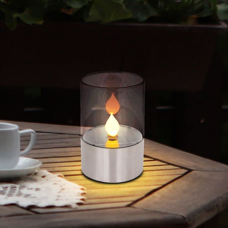 SONNENKERZE SOLAR-TISCHLEUCHTE FLAME, 2ER-SET - SOLARBETRIEBENES lED-TISCHLICHT MIT BERNSTEINFARBENEM FLACKEREFFEKT