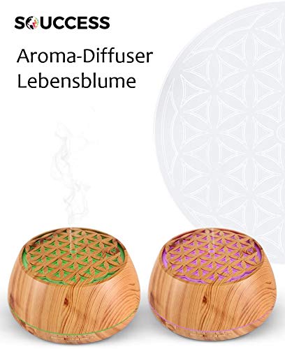 Aroma-Diffuser LEBENSBLUME Luftbefeuchter, LED Farbwechsel, Aromatherapie, Duftlampe, Ultraschall, Blume des Lebens, BPA-frei