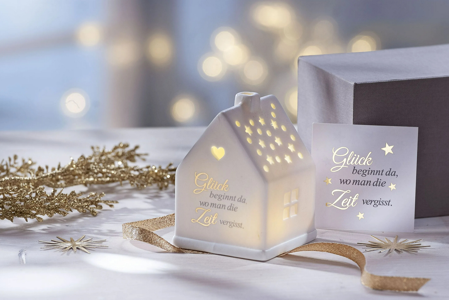 Geschenkset LED-Häuschen "Glückslicht"