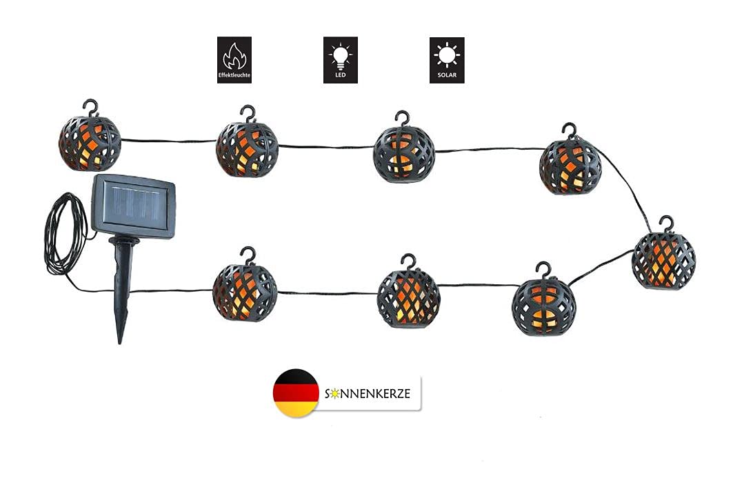 SONNENKERZE SOLAR-LICHTERKETTE "FEUERBALL" - solar-betriebene XXL-Lichterkette mit LED FLAMMEN-EFFEKTBELEUCHTUNG