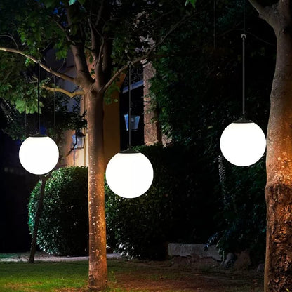SONNENKERZE SOLAR-HÄNGEKUGELN "BIANCO", 2ER SET - LED LEUCHTKUGEL-SET SOLARBETRIEBEN - 2x SOLAR LED-KUGELN