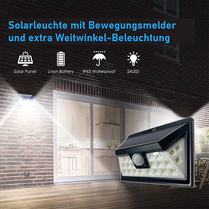 SONNENKERZE SOLARLAMPE MIT BEWEGUNGSMELDER, 2ER-SET für Außen, Solar-Wandleuchte mit 3 Leucht-Modi, Außenbeleuchtung, Sicherheitsbeleuchtung, Solarsicherheitslampe, wasserdicht, extra Weitwinkel, IP65