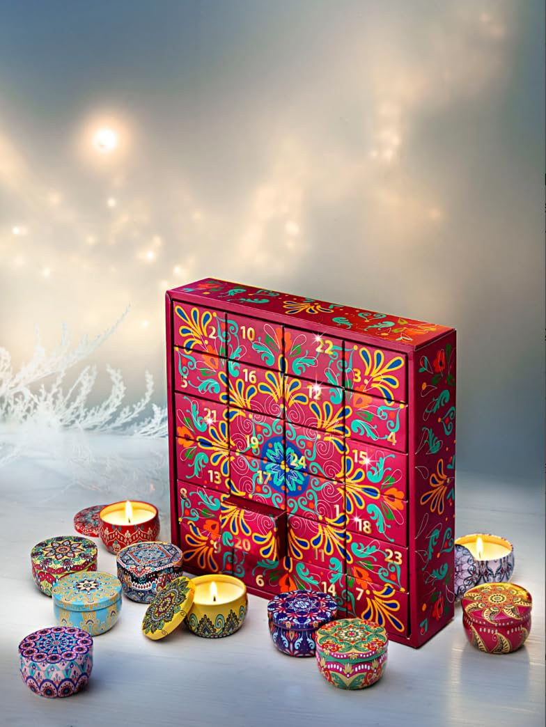 ADVENTSKALENDER "SENSI" MIT 24 DUFTKERZEN - der Weihnachts-Countdown mit 24 Duftkerzen in Mandala-Dosen