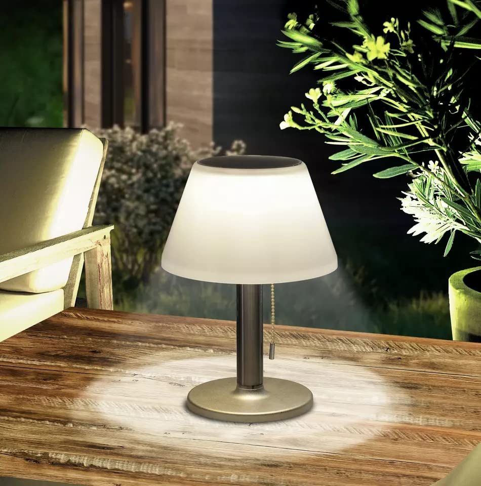 SONNENKERZE SOLAR LED-TISCHLAMPE BIANCO - SOLAR-TISCHLEUCHTE - SOLARBETRIEBENE LED-TISCHLEUCHTE MIT 3 EINSTELLBAREN HELLIGKEITSSTUFEN