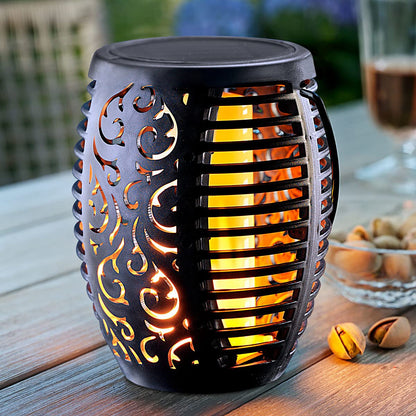 SONNENKERZE SOLAR-GARTENSTECKER FLAME, 2ER-SET SCHWARZ, 3 IN 1 FUNKTION: GARTENFACKEL, HÄNGELEUCHTE, TISCHLEUCHTE MIT LED FLAMMEN-EFFEKTBELEUCHTUNG
