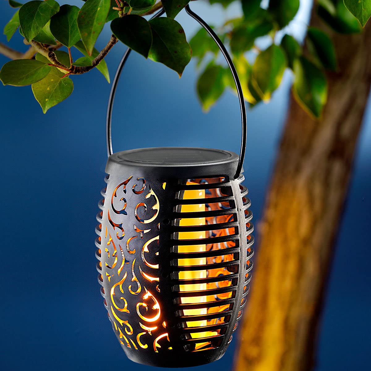 SONNENKERZE SOLAR-GARTENSTECKER FLAME, 2ER-SET SCHWARZ, 3 IN 1 FUNKTION: GARTENFACKEL, HÄNGELEUCHTE, TISCHLEUCHTE MIT LED FLAMMEN-EFFEKTBELEUCHTUNG