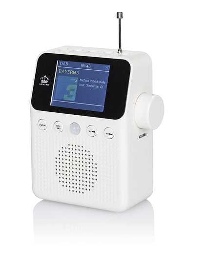NEWTRO DAB STECKDOSENRADIO Color MIT BEWEGUNGSMELDER INKL. AKKU, portables Radio, ideales Badradio mit automatischer EIN- und Abschaltung, 4farb Display, USB-Ladebuchse, DAB+ Digitalradio, Wecker