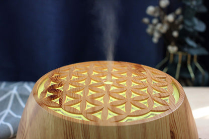 Aroma-Diffuser LEBENSBLUME Luftbefeuchter, LED Farbwechsel, Aromatherapie, Duftlampe, Ultraschall, Blume des Lebens, BPA-frei