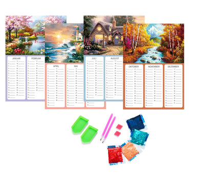 DIAMOND PAINTING IMMERWÄHRENDER KALENDER - STIMMUNGEN - Erst basteln, dann aufhängen! Wandkalender mit 4 Diamond Painting-Motiven zum selbst Gestalten