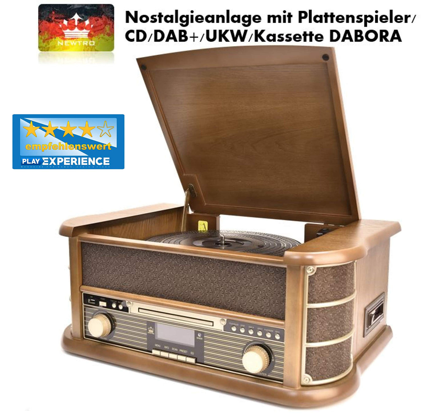 NEWTRO Nostalgieanlage mit Plattenspieler/CD/DAB+/UKW/Kassette DABORA