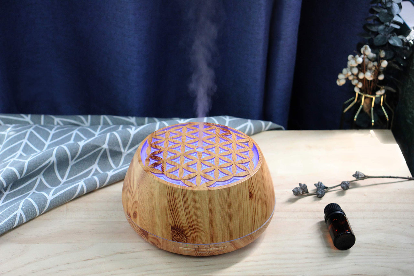 Aroma-Diffuser LEBENSBLUME Luftbefeuchter, LED Farbwechsel, Aromatherapie, Duftlampe, Ultraschall, Blume des Lebens, BPA-frei