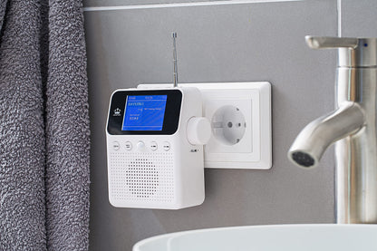 NEWTRO DAB STECKDOSENRADIO Color MIT BEWEGUNGSMELDER INKL. AKKU, portables Radio, ideales Badradio mit automatischer EIN- und Abschaltung, 4farb Display, USB-Ladebuchse, DAB+ Digitalradio, Wecker