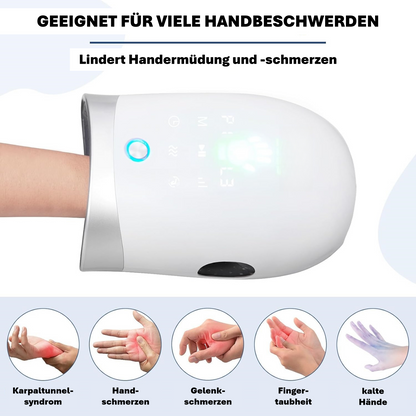 SOUCCESS Handmassagegerät SPA DELUXE Elektrisch Kabellos mit Wärme & Luftkompression – Hand Massager gegen Schmerzen, Arthritis & Verspannungen – Wiederaufladbar, Tragbar, Weiß