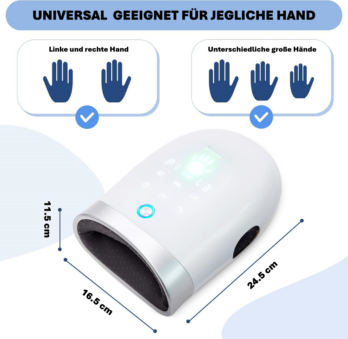 SOUCCESS Handmassagegerät SPA DELUXE Elektrisch Kabellos mit Wärme & Luftkompression – Hand Massager gegen Schmerzen, Arthritis & Verspannungen – Wiederaufladbar, Tragbar, Weiß