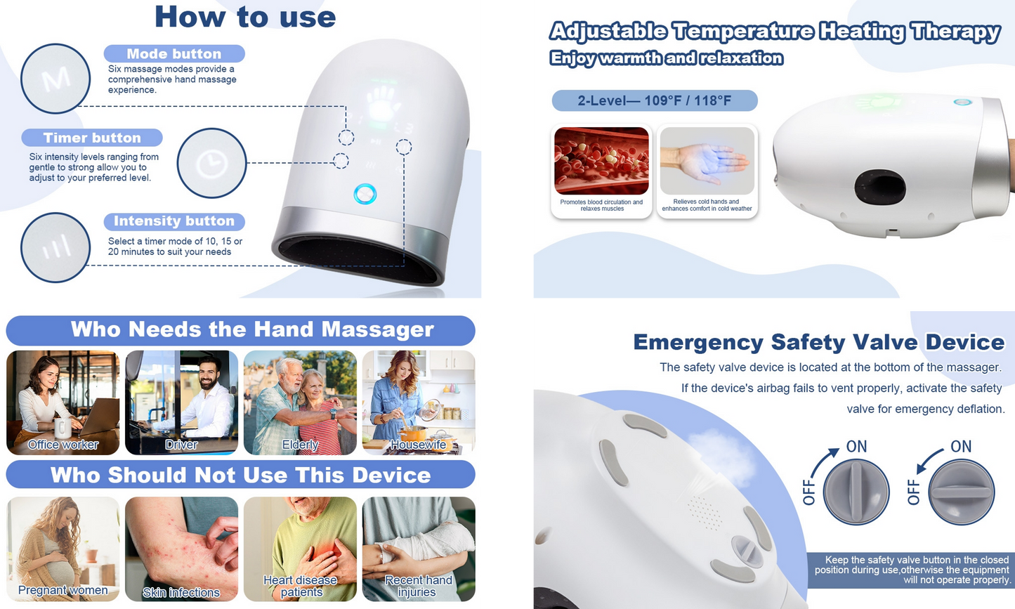 SOUCCESS Handmassagegerät SPA DELUXE Elektrisch Kabellos mit Wärme & Luftkompression – Hand Massager gegen Schmerzen, Arthritis & Verspannungen – Wiederaufladbar, Tragbar, Weiß