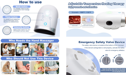 SOUCCESS Handmassagegerät SPA DELUXE Elektrisch Kabellos mit Wärme & Luftkompression – Hand Massager gegen Schmerzen, Arthritis & Verspannungen – Wiederaufladbar, Tragbar, Weiß