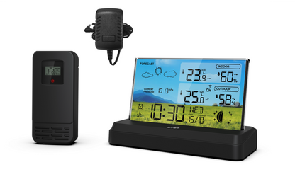 SOUCCESS FUNK-WETTERSTATION "DELUXE NEO" - FARBIGE WETTERSTATION MIT FUNKUHR, WETTERDATEN, AUSSENSENSOR, MONDPHASE, TEMPERATUR, LUFTDRUCK, NETZTEIL