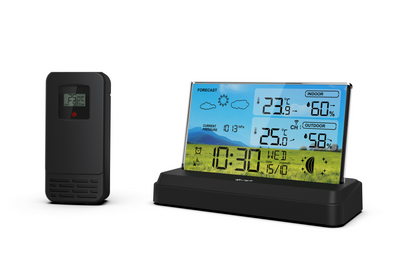SOUCCESS FUNK-WETTERSTATION "DELUXE NEO" - FARBIGE WETTERSTATION MIT FUNKUHR, WETTERDATEN, AUSSENSENSOR, MONDPHASE, TEMPERATUR, LUFTDRUCK, NETZTEIL