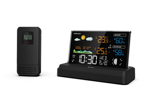 SOUCCESS FUNK-WETTERSTATION "DELUXE" - FARBIGE WETTERSTATION MIT FUNKUHR, WETTERDATEN, AUSSENSENSOR, MONDPHASE, TEMPERATUR, LUFTDRUCK, NETZTEIL