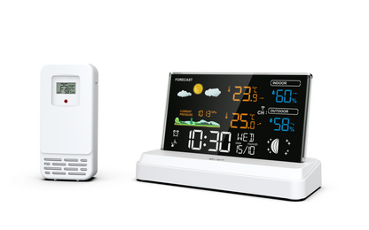 SOUCCESS FUNK-WETTERSTATION "DELUXE" WEISS - FARBIGE WETTERSTATION MIT FUNKUHR, WETTERDATEN, AUSSENSENSOR, MONDPHASE, TEMPERATUR, LUFTDRUCK, NETZTEIL