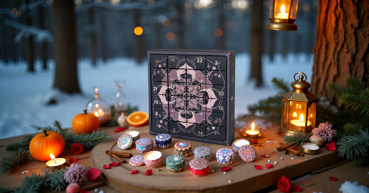 ADVENTSKALENDER "SOULZENTS" MIT 24 DUFTKERZEN - der Weihnachts-Countdown mit 24 Duftkerzen in Mandala-Dosen