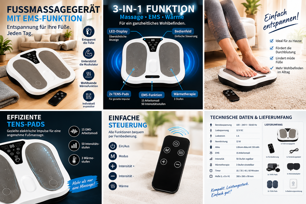 Fußmassagegerät mit EMS & Wärme | 3-in-1 | 50 Intensitätsstufen