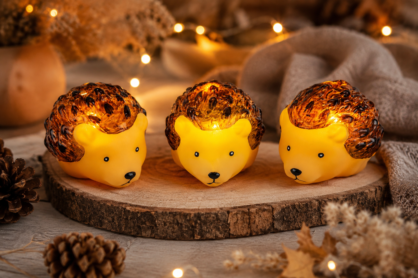 LED-Dekofiguren "Igel" aus Glas 3er-Set