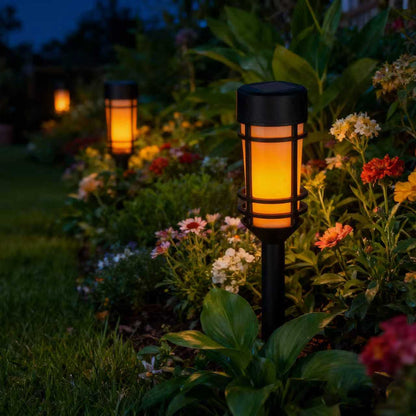 SONNENKERZE Solar Gartenleuchten „Flame“ 4er Set – LED Flammenlicht Effekt – Solarleuchte Außen wasserdicht – Gartenbeleuchtung ohne Strom – automatische Dämmerungsschaltung