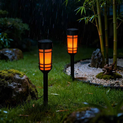 SONNENKERZE Solar Gartenleuchten „Flame“ 4er Set – LED Flammenlicht Effekt – Solarleuchte Außen wasserdicht – Gartenbeleuchtung ohne Strom – automatische Dämmerungsschaltung
