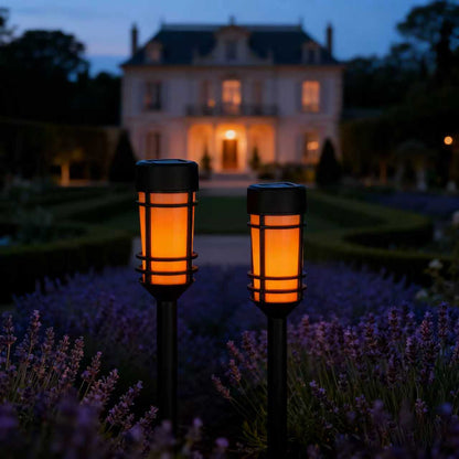 SONNENKERZE Solar Gartenleuchten „Flame“ 4er Set – LED Flammenlicht Effekt – Solarleuchte Außen wasserdicht – Gartenbeleuchtung ohne Strom – automatische Dämmerungsschaltung