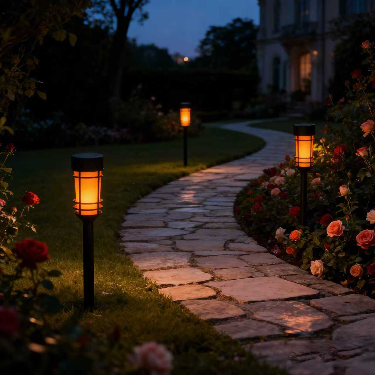 SONNENKERZE Solar Gartenleuchten „Flame“ 4er Set – LED Flammenlicht Effekt – Solarleuchte Außen wasserdicht – Gartenbeleuchtung ohne Strom – automatische Dämmerungsschaltung