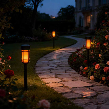SONNENKERZE Solar Gartenleuchten „Flame“ 4er Set – LED Flammenlicht Effekt – Solarleuchte Außen wasserdicht – Gartenbeleuchtung ohne Strom – automatische Dämmerungsschaltung
