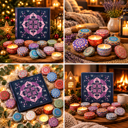 ADVENTSKALENDER "SOULZENTS" MIT 24 DUFTKERZEN - der Weihnachts-Countdown mit 24 Duftkerzen in Mandala-Dosen