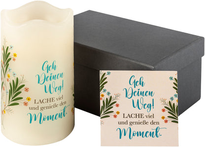 Geschenkset LED-Echtwachskerze "Geh Deinen Weg"