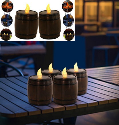 SONNENKERZE Solar Tischleuchte Fass 2er Set – LED Solarkerze Outdoor mit Flackerlicht – Warmweiß, Dämmerungssensor, Wasserdicht IP44 – Garten, Balkon & Tischdeko