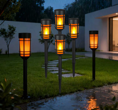 SONNENKERZE Solar Gartenleuchten „Flame“ 4er Set – LED Flammenlicht Effekt – Solarleuchte Außen wasserdicht – Gartenbeleuchtung ohne Strom – automatische Dämmerungsschaltung
